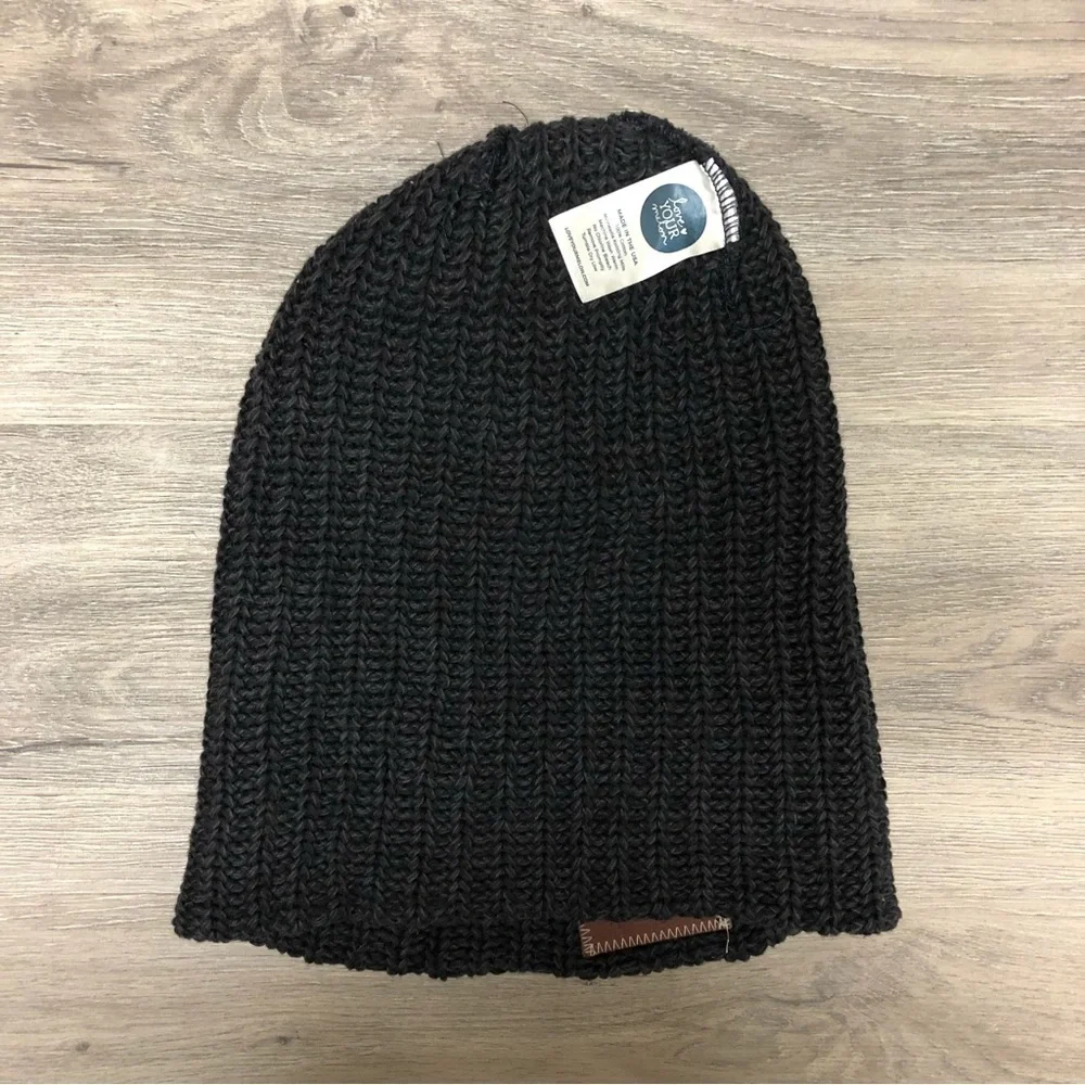 Love Your Melon Gray Chunky Hand Knit Beanie Hat 100% Cotton Made in USA 🇺🇸